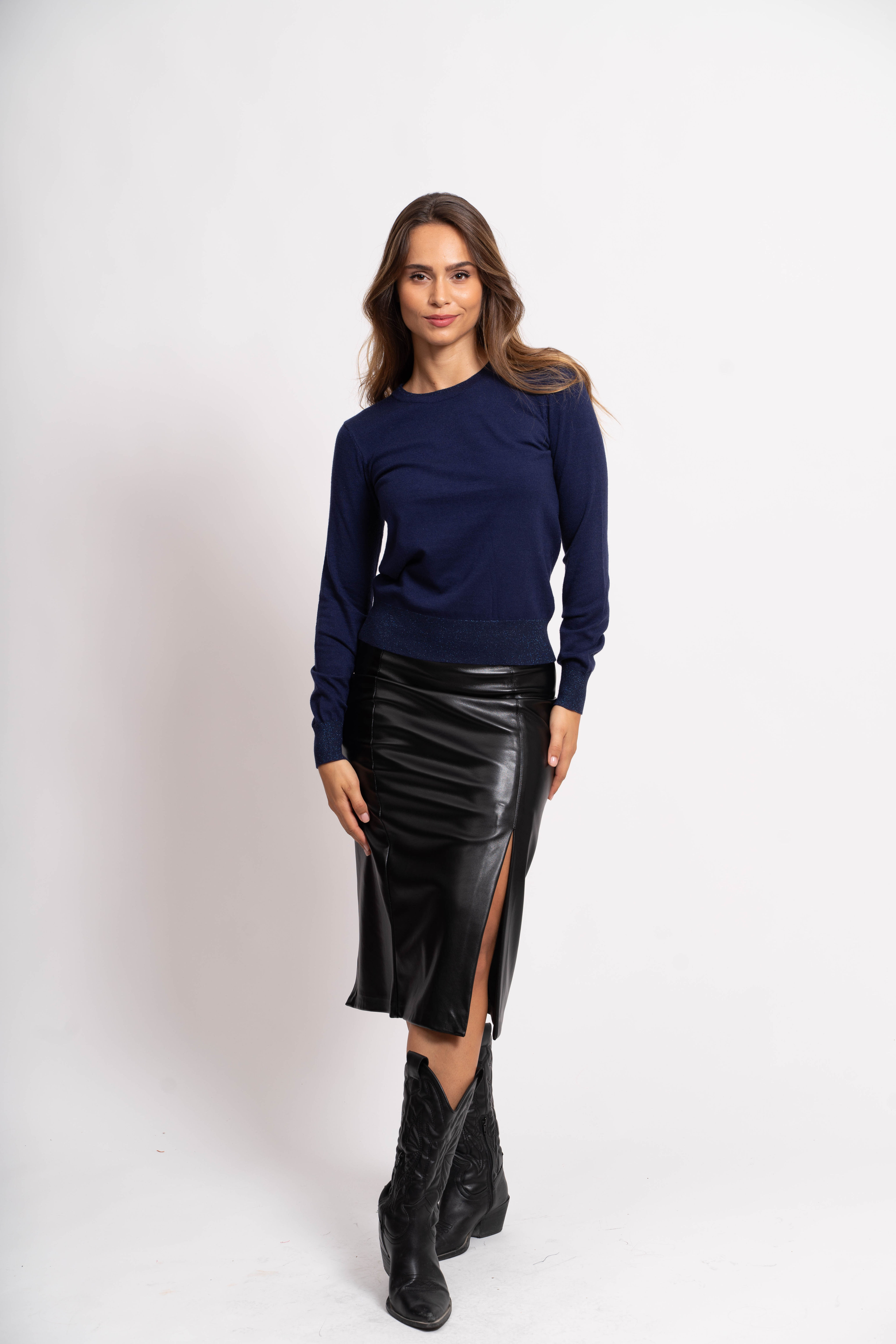 Pull col rond avec fils de Lurex®