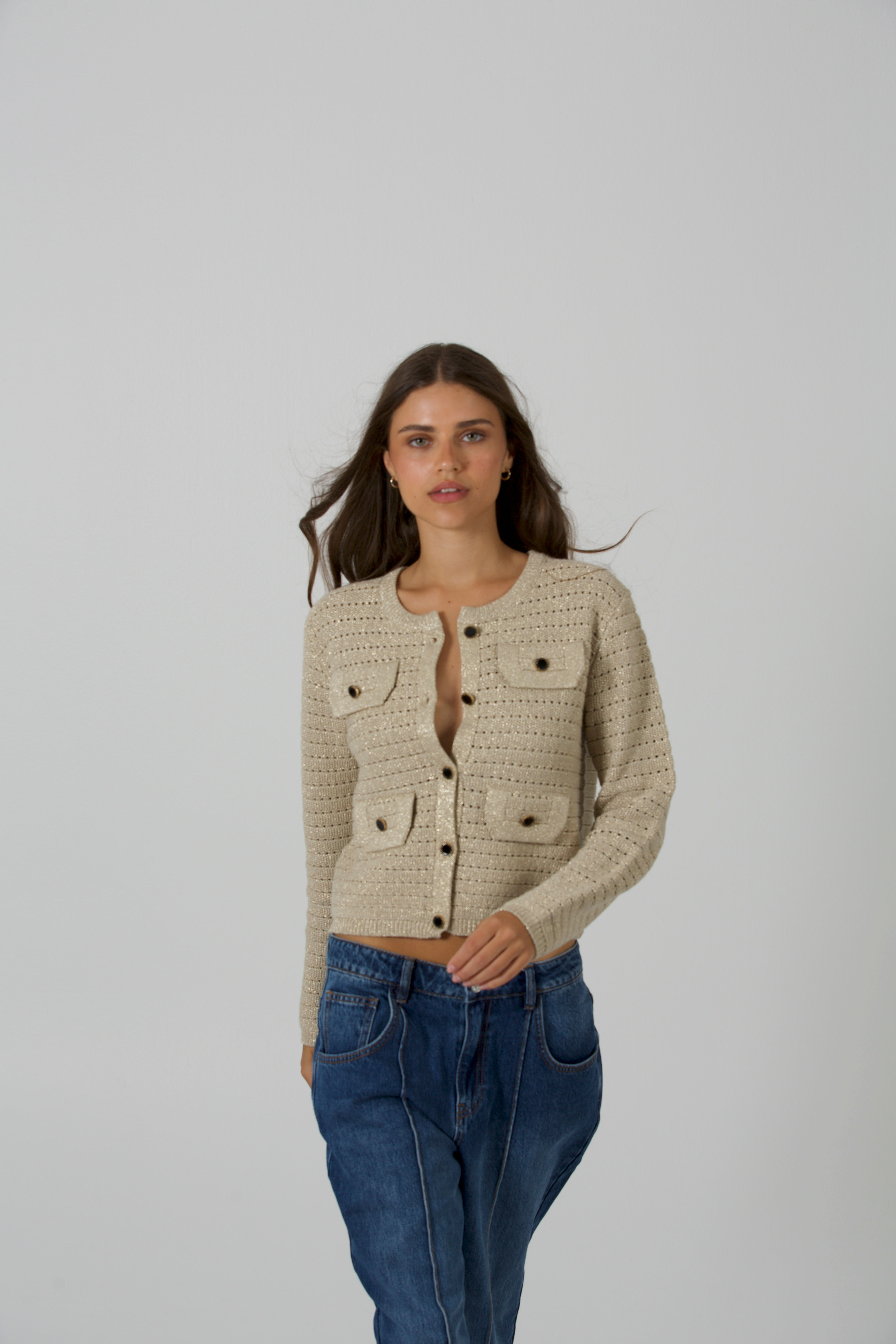 Veste en maille ajourée viscose et fils de lurex