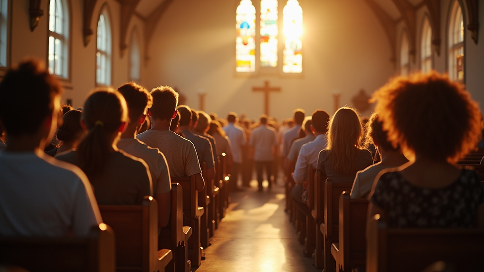Eye-level view of a community gathering at a church event