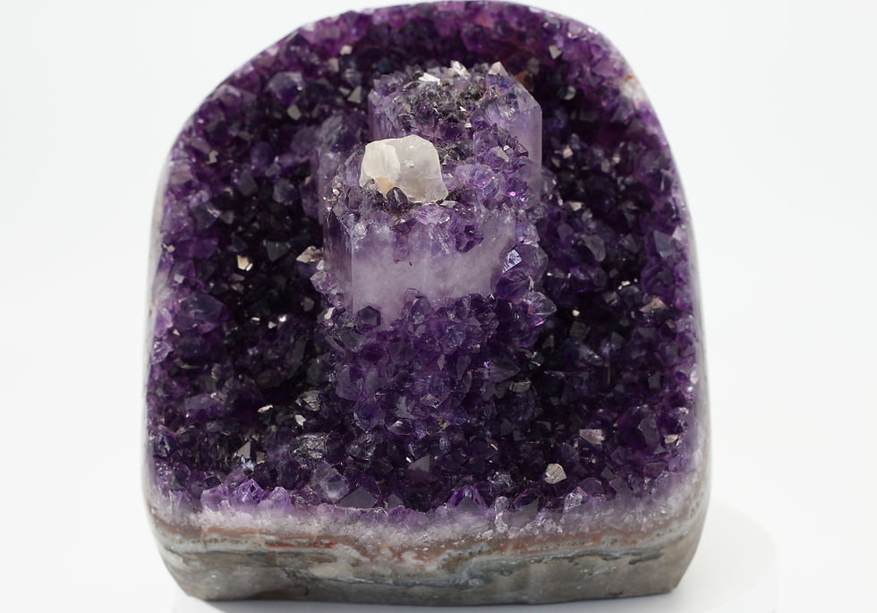 Exclusive Artigas Amethyst Geode with Double Stalactite and Calcite Crystal 13cm PR006