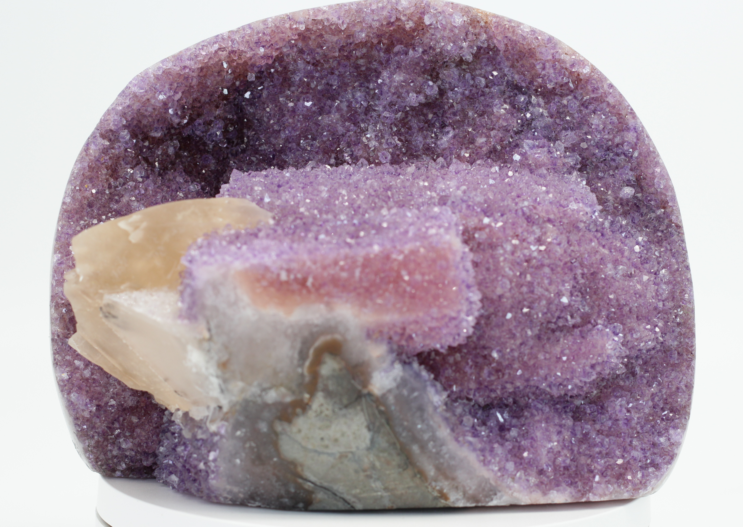 Exclusive Amethyst Geode with Calcite Inclusion 13cm PR005