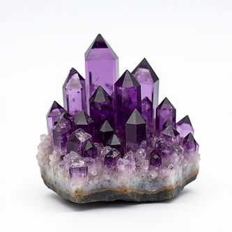 Purple amethyst crystal cluster on a white background