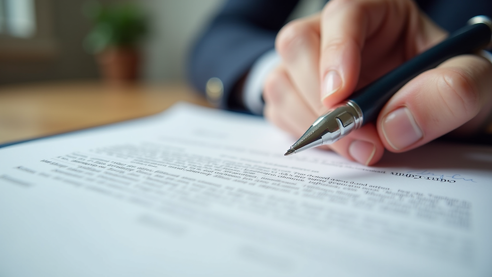 Close-up view of a legal document with a pen