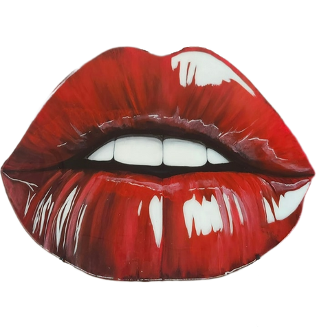 bouche peinte sur bois, art contemporain canadien, œuvre originale, Laura Foort, époxy, couleurs vibrantes, art féminin, création unique