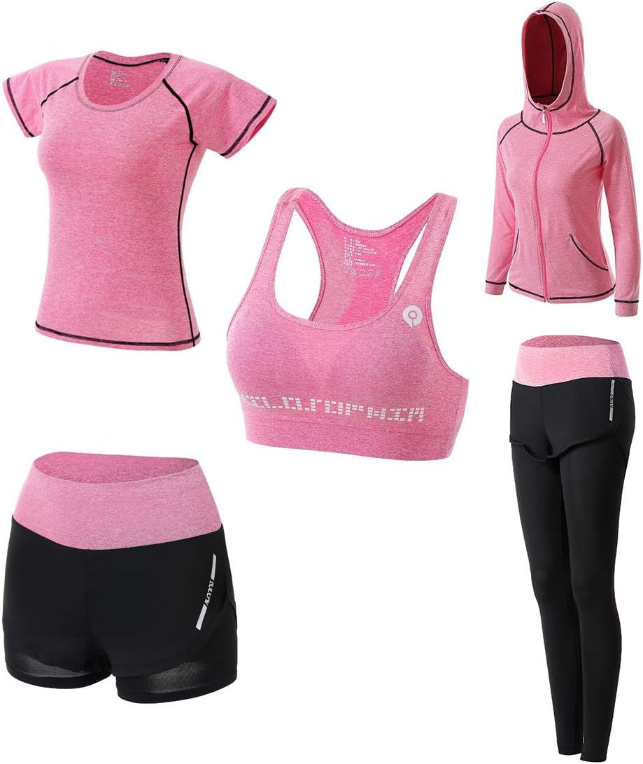 Miniature : Women Workout Clothes Set 5 PCS Exercise Athletic Outfits Set