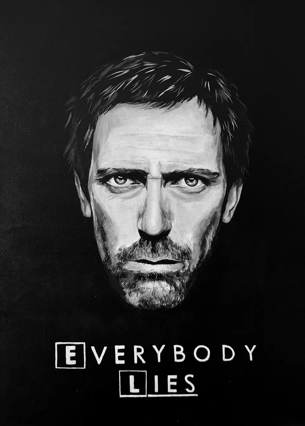 Картина «Everybody Lies» — чорно-білий портрет Хью Лорі