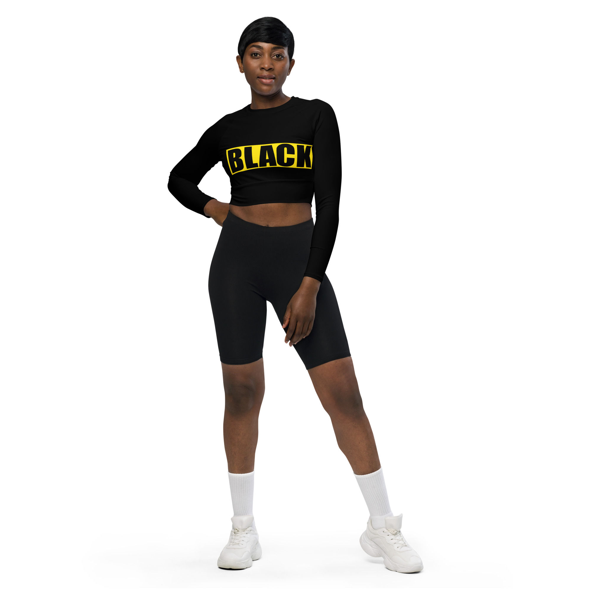 BLACK Brand women's long-sleeve crop top yellow border