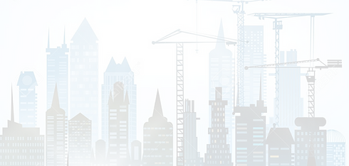 Silhouette of a city skyline with construction cranes.