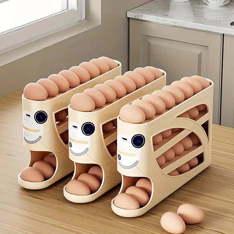 3-Tier Rolling Egg Storage Container for Refrigerator Holds 24 Eggs Organizer Ra
