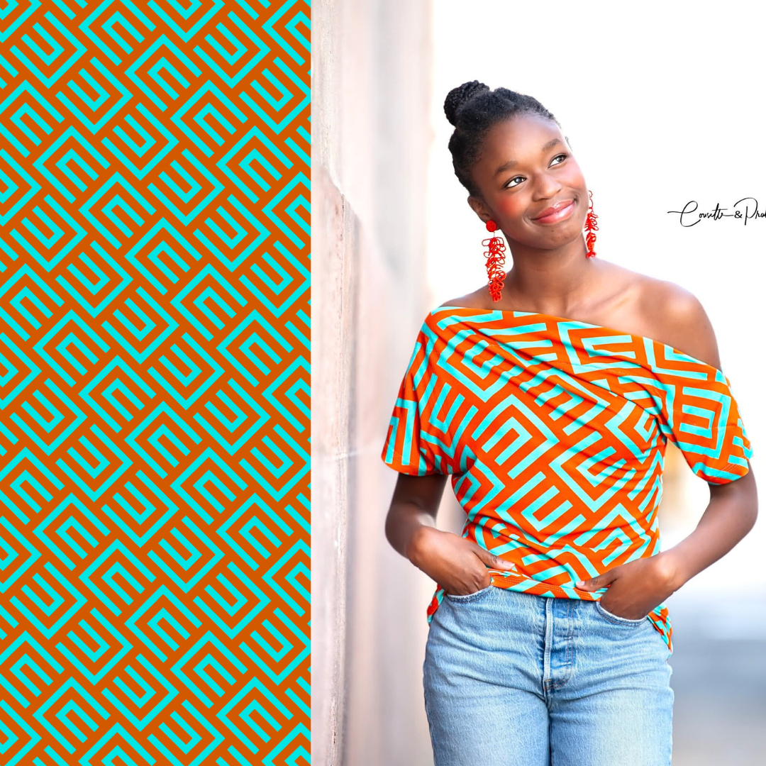 Viskosejersey Geomtrix "Orange"