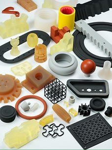 A lineup of diverse rubber components showcasing advanced manufacturing technology