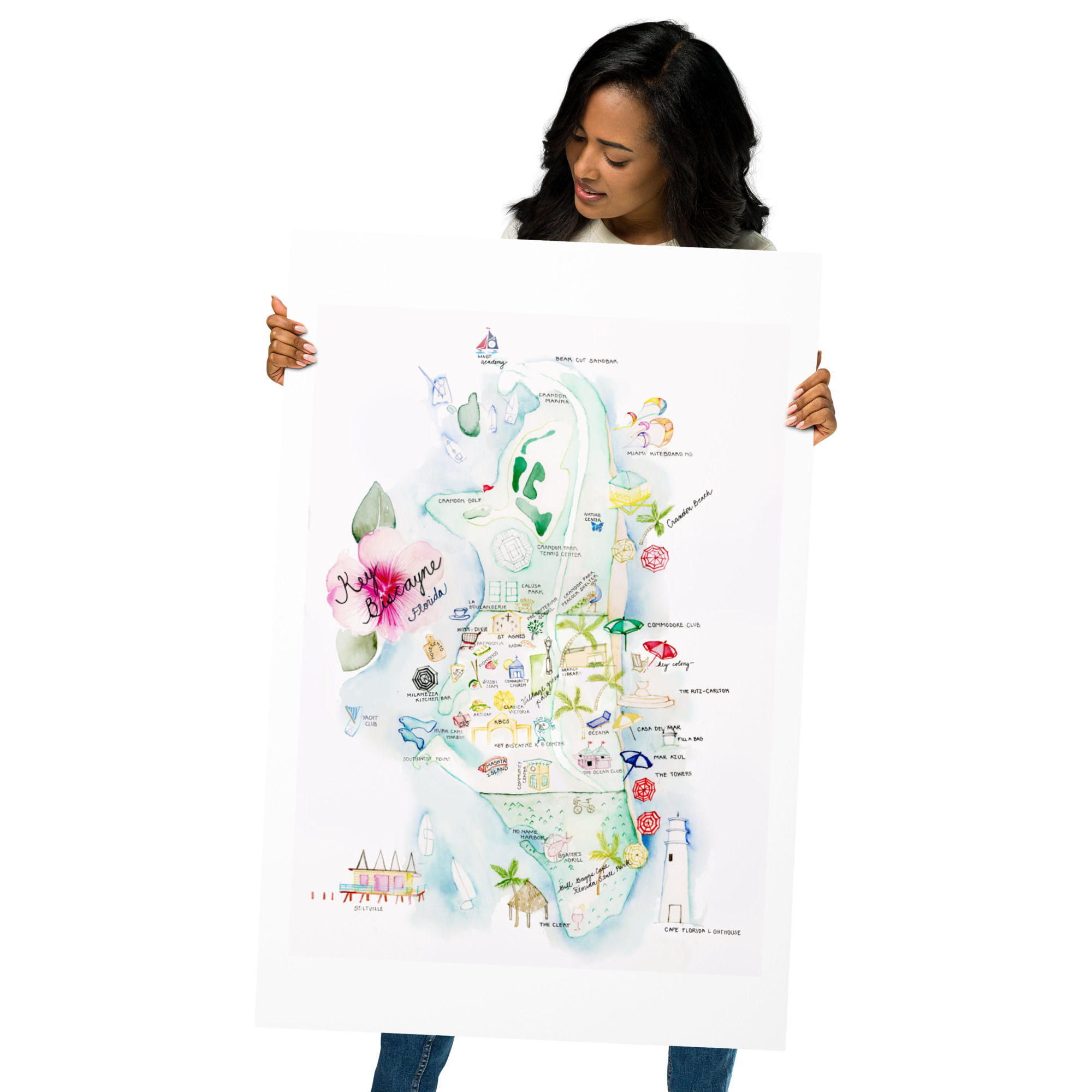 Key Biscayne Map Illustration Print 24" x 36'