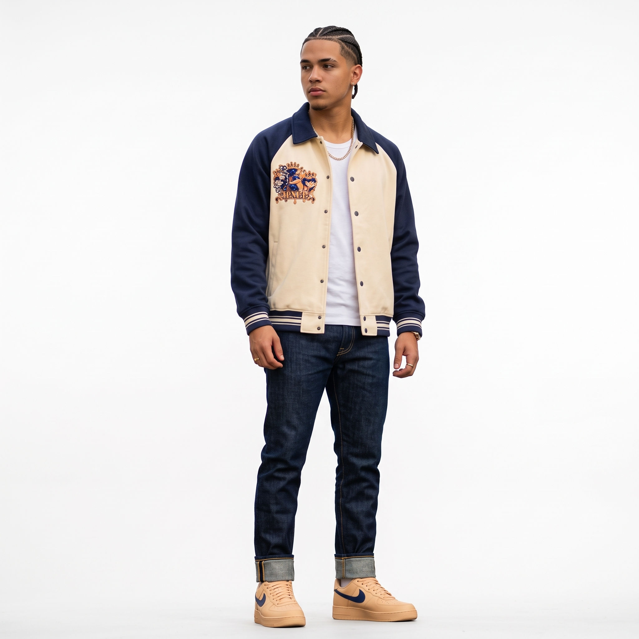 Contrast Raglan Sleeve Baseball Jacket