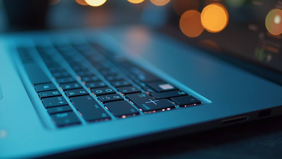 Close-up view of a laptop screen displaying data analytics and investigation reports
