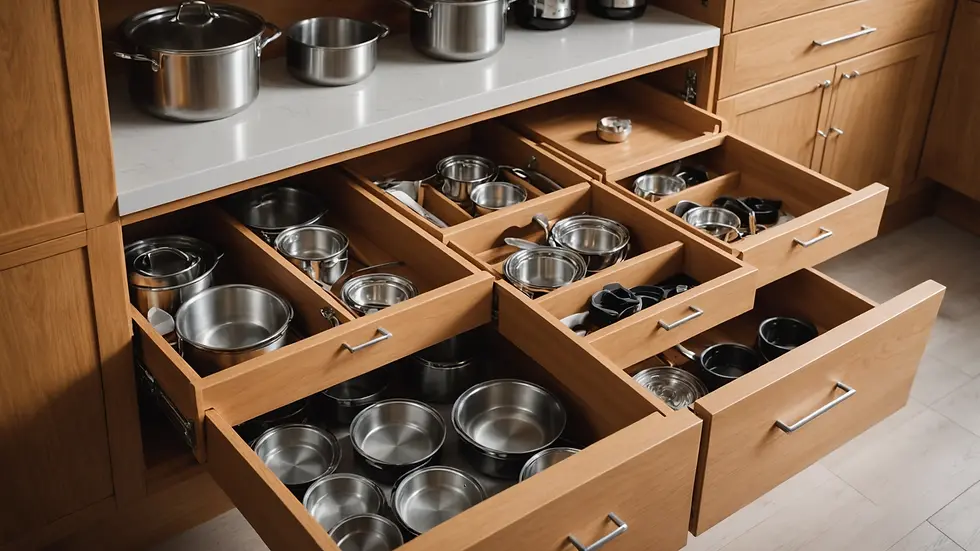 Close-up view of cabinet storage solutions