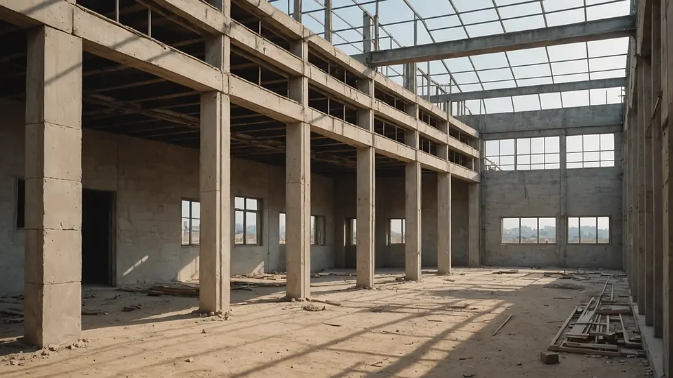 Eye-level view of an empty construction site with unfinished walls