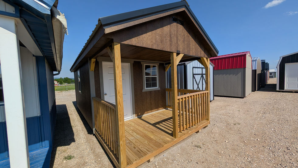 10x22 Deluxe Cabin with Walnut Stain Wood Siding - Featuring a 36" House Door with three 2'x3' Windows - Free Delivery & Rent to Own Available
