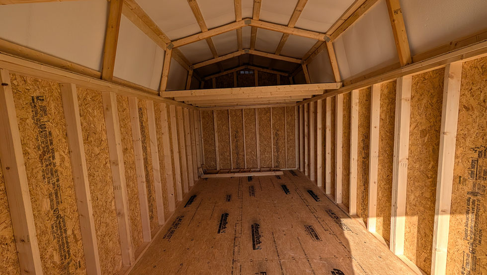 10x20 Lofted Barn with Driftwood Stain Wood Siding - Interior with Wall Framing 16" On Center