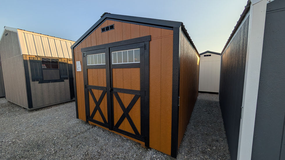10x16 Garden Shed with Natural Stain Wood Siding - 72" Double Door Featuring 2 Transom Windows