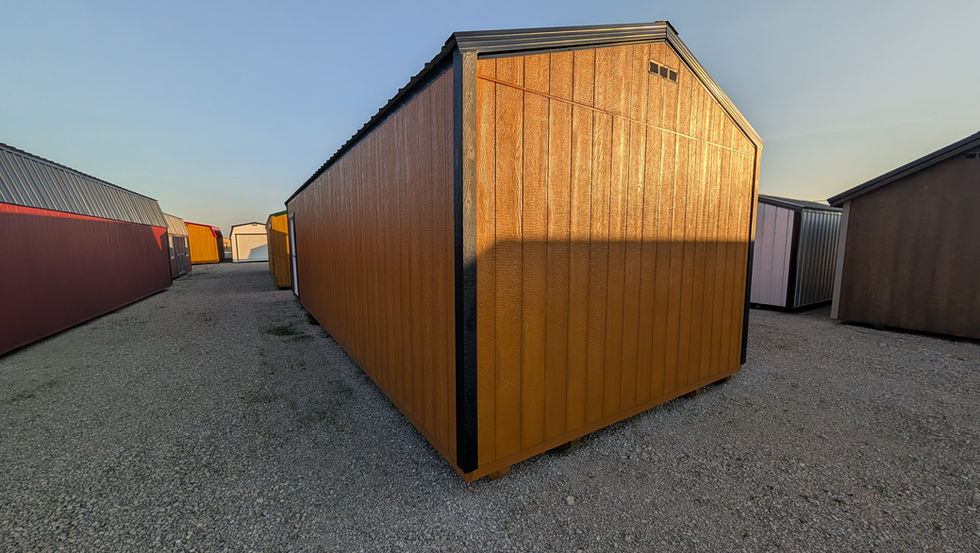 12x32 Portable Garage with Natural Stain Wood Siding - Exterior Back with LP ProStruct Smart Siding