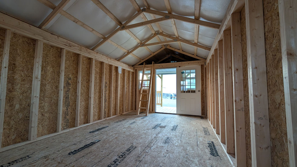 12x26 Deluxe Cabin Interior with Vapor Barrier beneath Gable Roof
