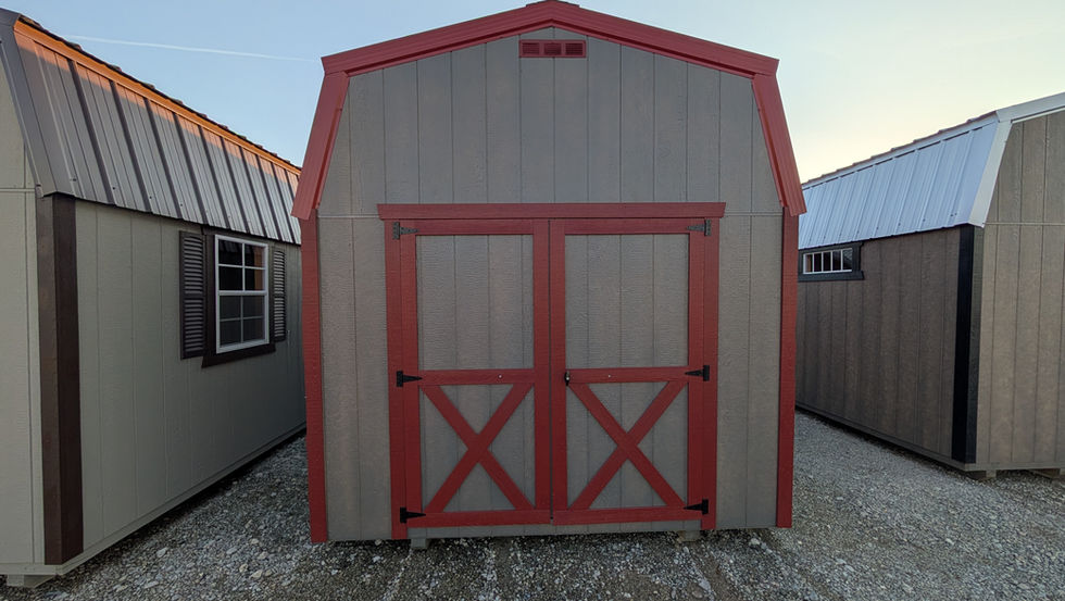 10x12 Driftwood Stain Lofted Barn with Wood Siding - Featuring a Gambrel Barn Style Roof