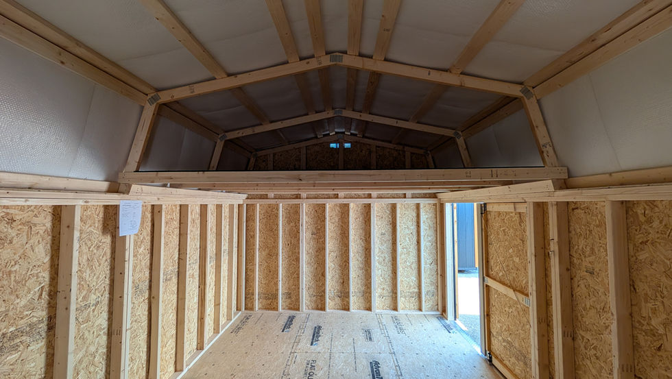 12x32 Lofted Garage with Mountain Red Wood Siding - Interior Wall Framing 16" On Center
