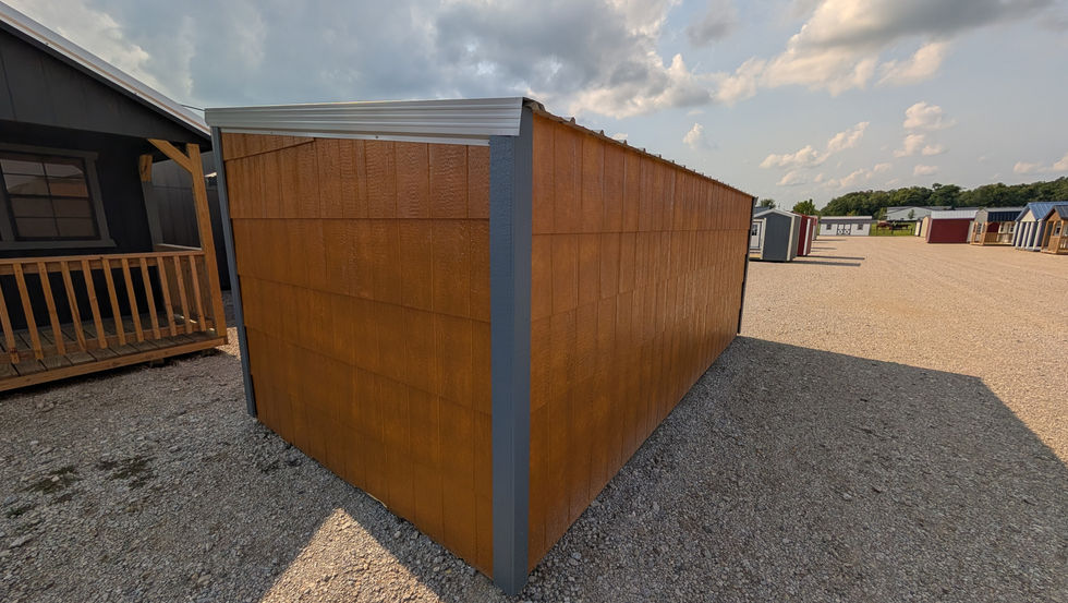 8x16 Goat Shed with Natural Stain Wood Siding - Exterior Rear View