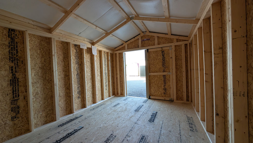 10x14 Garden Shed with Driftwood Stain Wood Siding - Interior with Advantech Tongue and Groove 5/8" Flooring