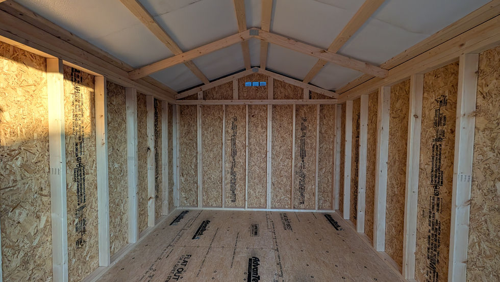 10x12 Garden Shed Interior with Gable Roof and 16" On Center Wall Studs