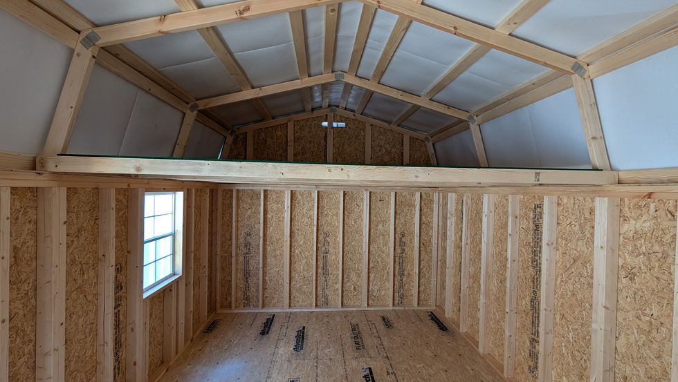 12x24 Lofted Barn with White Wood Siding - Interior with 8 ft Loft for Extra Storage