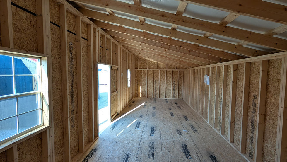 12x30 Deluxe Studio (Lean-To Style Shed) with Esh Gray Wood Siding - Interior with Extra Natural Light from Added Windows