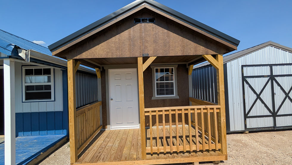 10x22 Deluxe Cabin with Walnut Stain Wood Siding - Exterior Amish Built Construction