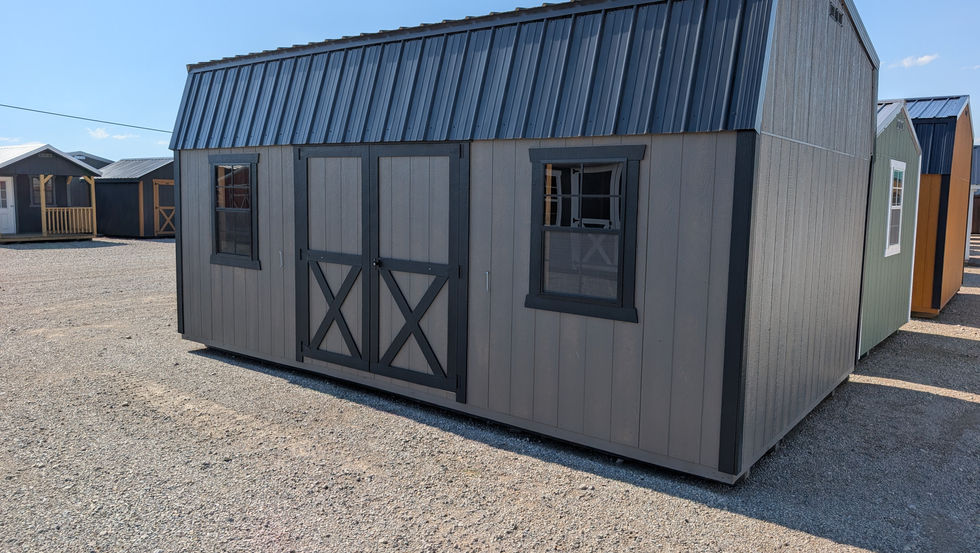 12x20 Lofted Barn with Driftwood Stain Wood Siding - Exterior Amish Built with Craftsmanship Warranty