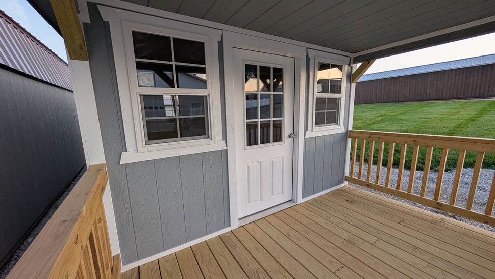 12x26 Deluxe Cabin Exterior with Close Up of Porch