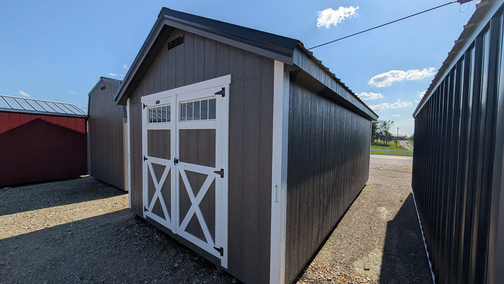 12x20 Deluxe Garden Shed with Driftwood Stain Wood Siding - Exterior LP ProStruct Smart Siding with Vent in Gable End