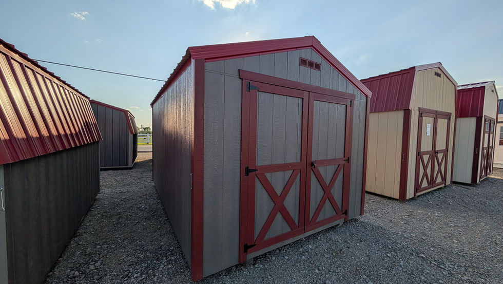 10x14 Garden Shed with Driftwood Stain Wood Siding - Featuring a 72" Double Door - Rent to Own & 90 Days Same as Cash