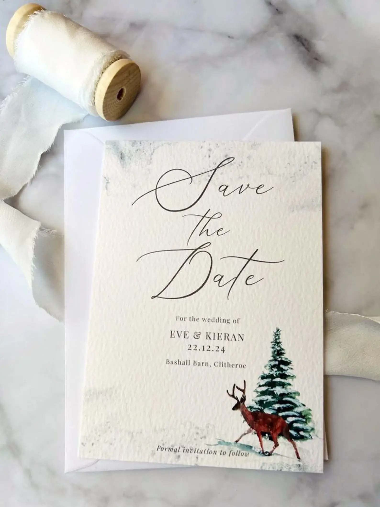 Christmas wedding save the date card