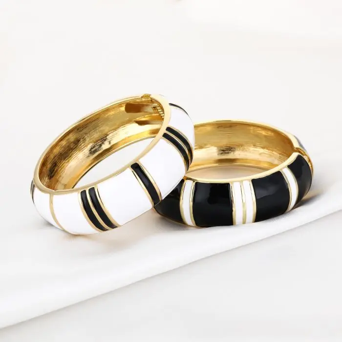 Thumbnail: Armband wit goud zwart - nikkelvrij metaal 