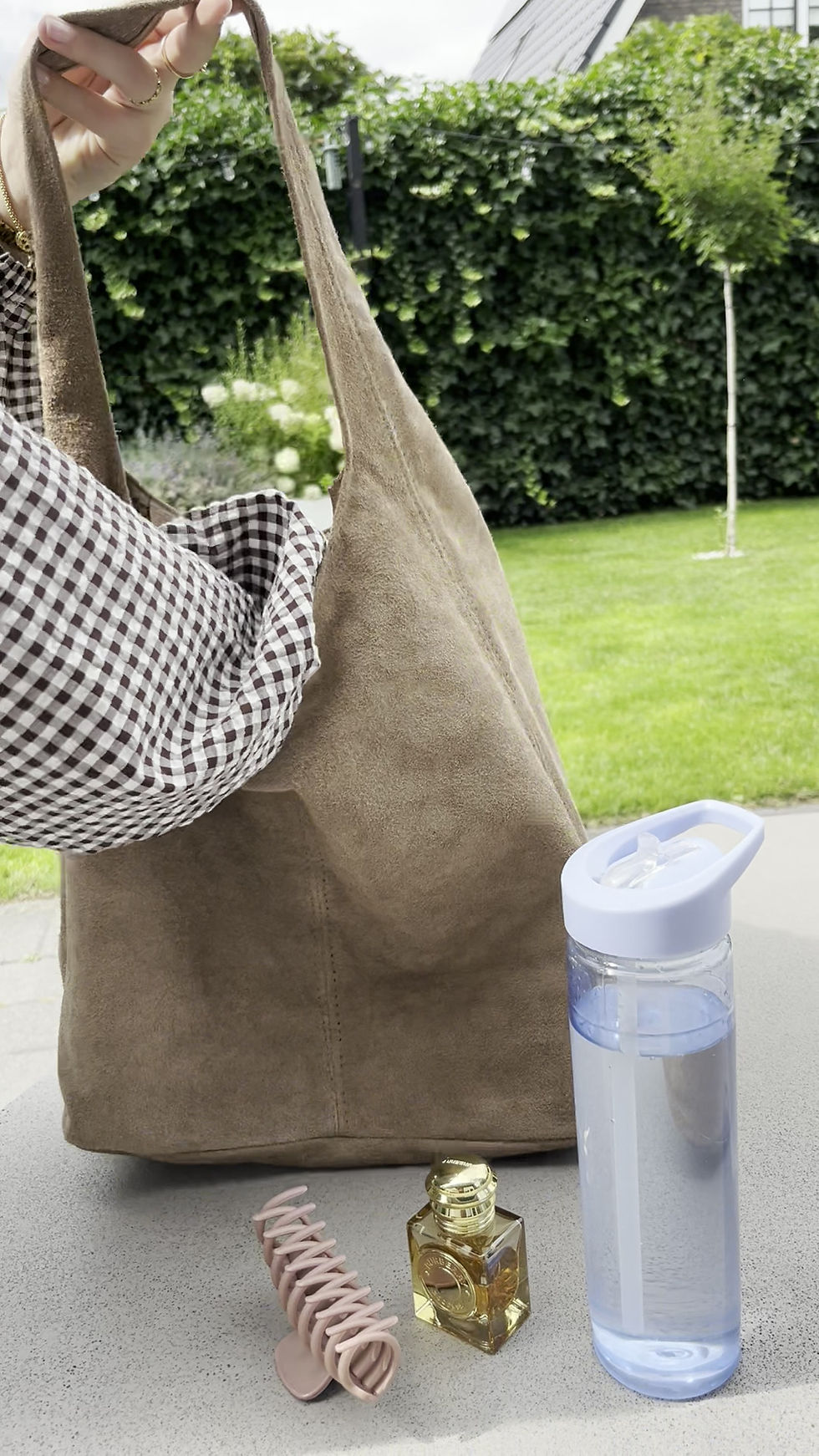 Thumbnail: Shopper ‘Rome’ - suède/leer - licht blauw 