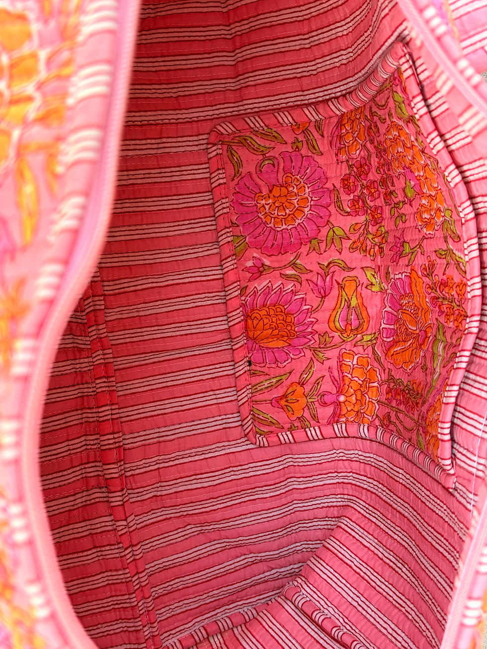Thumbnail: Reistas gewatteerd ‘Happy flower ’ roze /oranje 