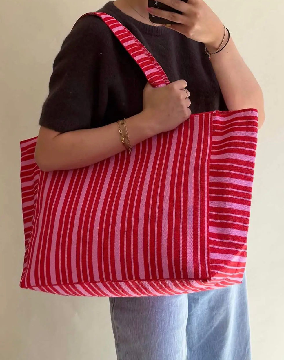 Thumbnail: ‘Just me’, strandtas/shopper - roze/rood