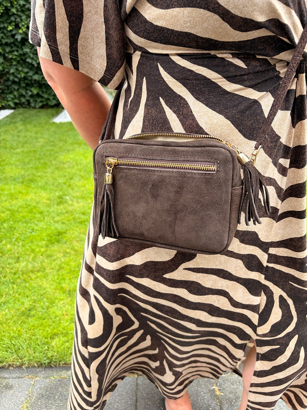 Thumbnail: Casual bag ‘Didi’ - suède/leer - donker bruin
