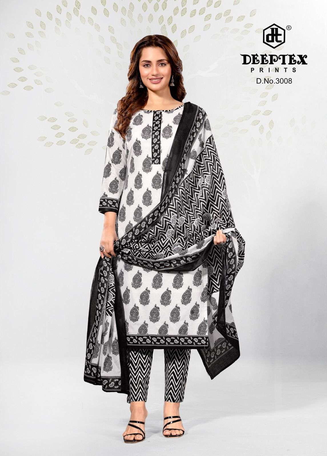 Royal Black and White Cotton Print Suit