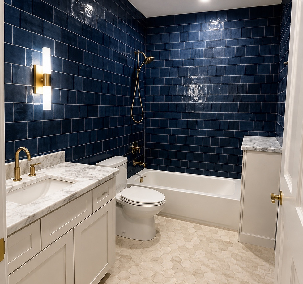 Blue tile bathroom remodel in DFW