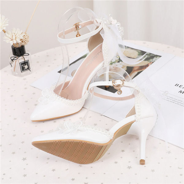 Miniature : Femmes similicuir talon stiletto bout fermé avec motif appliqué pearl