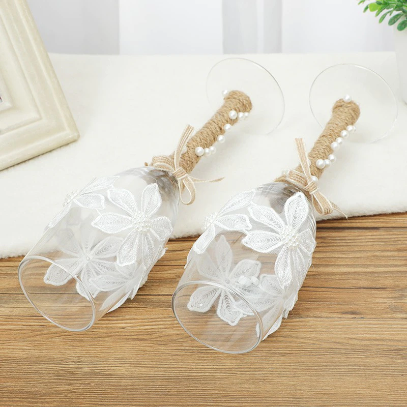 Miniature : Verres à Champagne de mariage avec des perles, couteau à gâteau