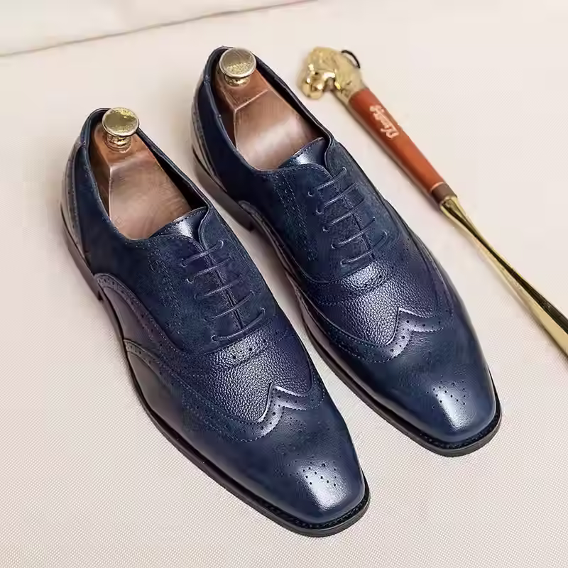 Formelle Herrenschuhe mit Schnürung, Leder-Splicing, Spitze Geschnitzte Brock-Sc