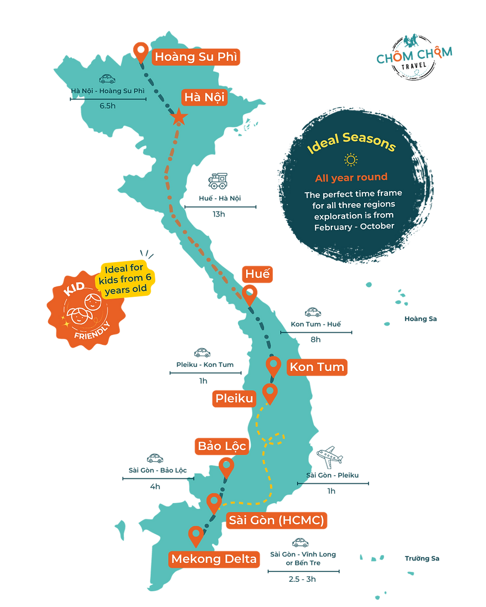 Vietnam map itinerary for 20 days