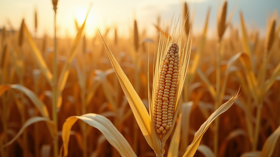 Close-up view of a cornfield with ripe corn ready for harvest
